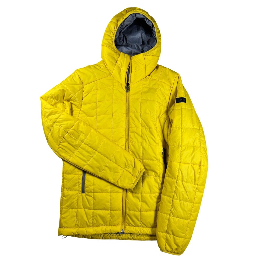 Forclaz Decathlon MT100 Men Yellow Hooded Puffer Jacket Trek 100 Large